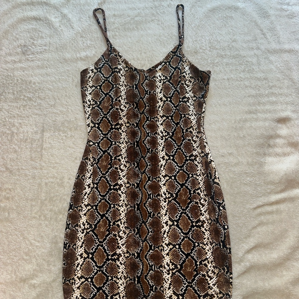 Brown Snake Print Women's Dress